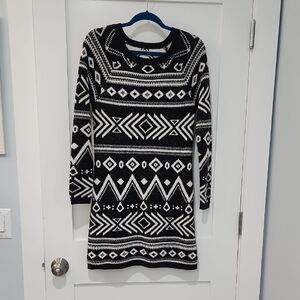 Black and White Geometric Sweater Dress